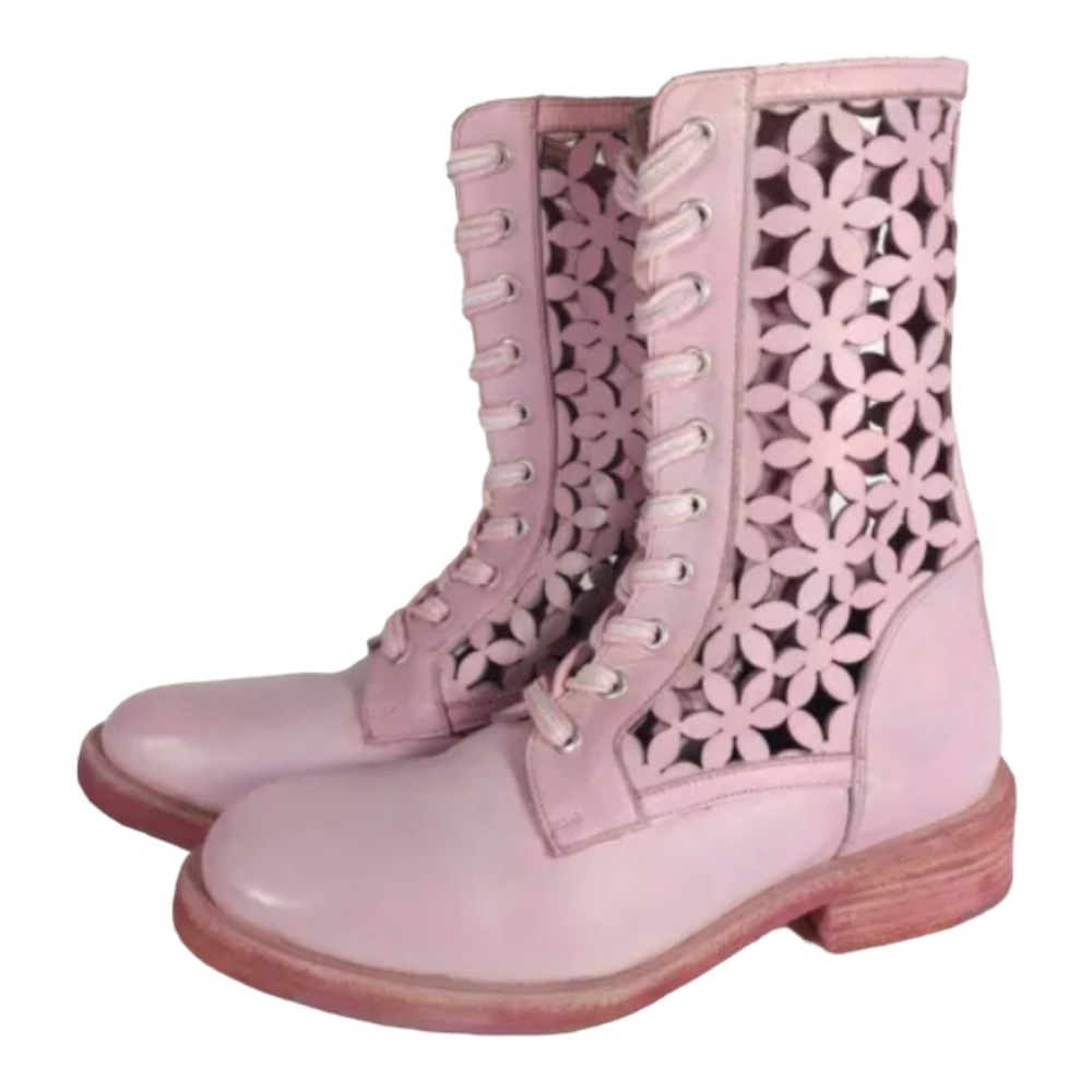 Free People Flower Power Lace-up Festival Ankle Boots Pink Combat Sz 36 US 6 - Picture 2 of 16